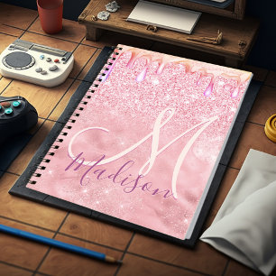 Cuaderno Monograma purpurina de imitación de oro oscuro y o