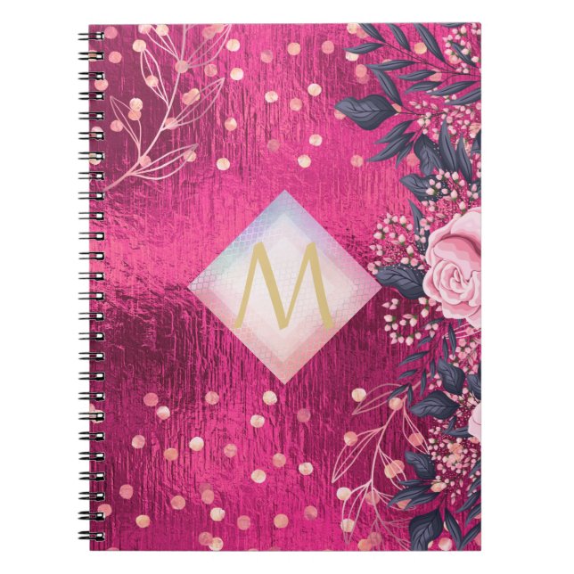 Cuaderno Monograma Purpurina de la Marina Rosa Metálica Gir (Frente)