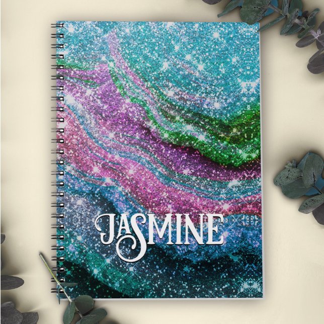Cuaderno Monograma Purpurina ondulado azul violeta singular (Subido por el creador)