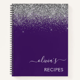 Cuaderno Monograma Purpurina púrpura Plata receta de Cookbo