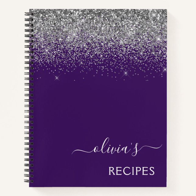 Cuaderno Monograma Purpurina púrpura Plata receta de Cookbo (Anverso)