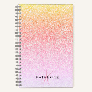 Cuaderno Monograma Purpurina Purpurina arcoiris femenino