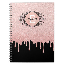Cuaderno Monograma Purpurina rosado gotea libro de dibujos 