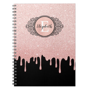Cuaderno Monograma Purpurina rosado gotea libro de dibujos