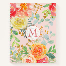 Cuaderno Monograma Purpurina Rubor Floral Rosa Eucalyptus