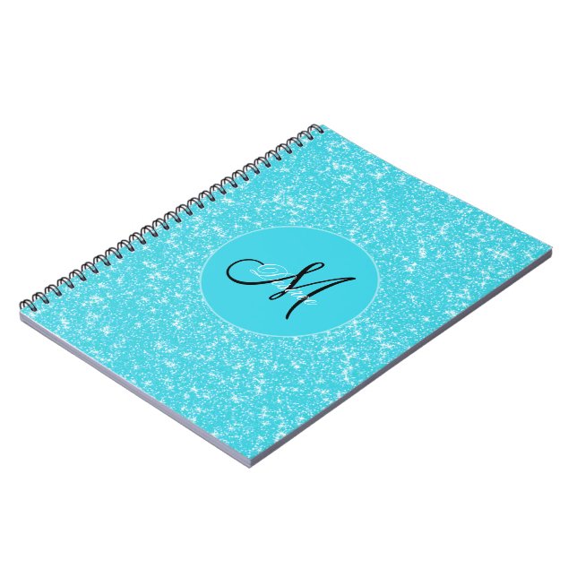 Cuaderno Monograma Purpurina Sparkle Verde azulada Girona B (Lado Izquierdo)