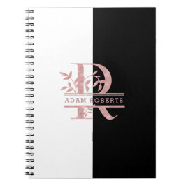 Cuaderno Monograma R Rosa moderno Personalizado dividido en