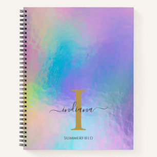 Cuaderno Monograma Rainbow Holographic Gold Nombre inicial