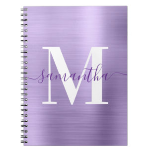 Cuaderno Monograma real morado y blanco brillo pálido