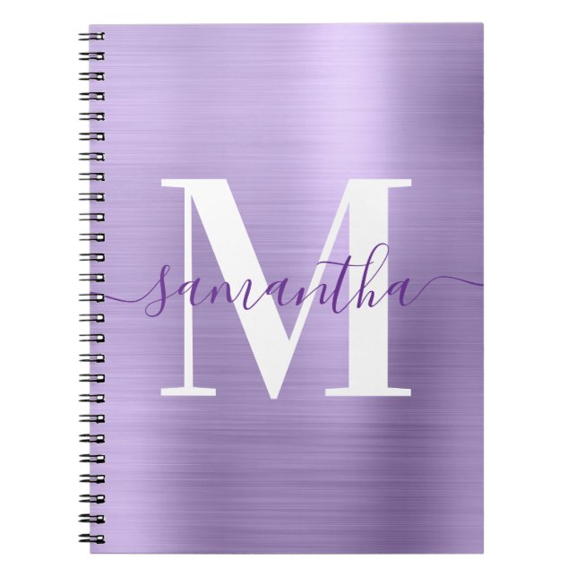 Cuaderno Monograma real morado y blanco brillo pálido (Frente)