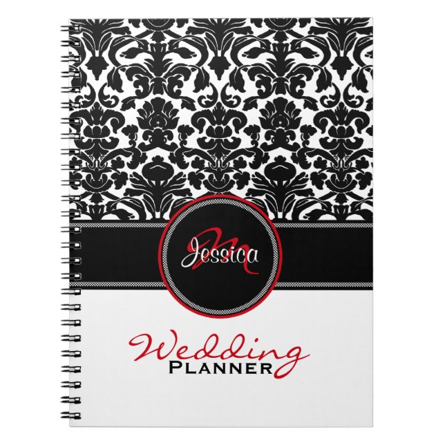 Cuaderno Monograma Red Black Damask Planner (Frente)