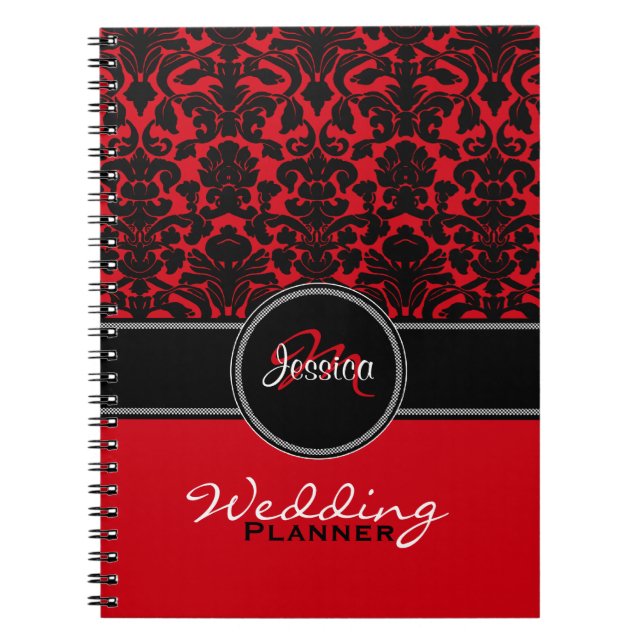 Cuaderno Monograma Red Black Damask Planner (Frente)