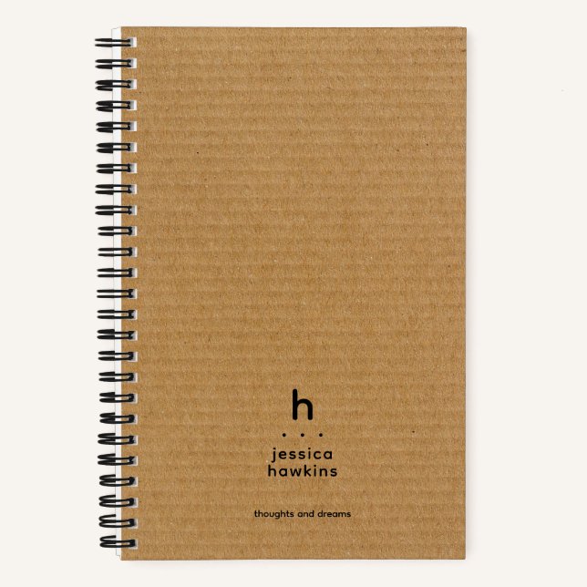 Cuaderno Monograma Redondeado Moderno de Cartón Marrón de M (Anverso)