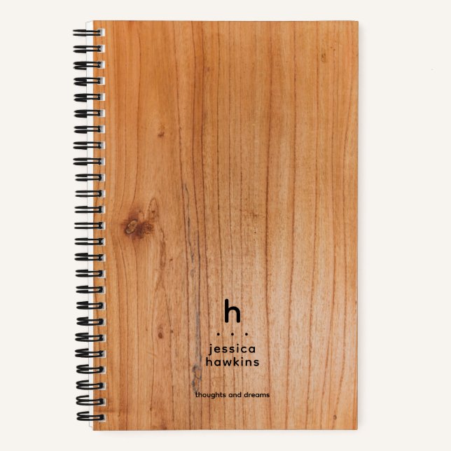 Cuaderno Monograma Redondeado Moderno de Chapa de Madera Ri (Anverso)