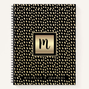 Cuaderno Monograma Relieve metalizado de oro negro de lujo 