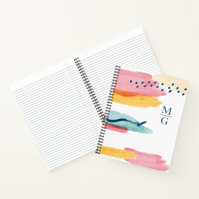 Cuaderno Monograma Resumen de color de agua amarillo rosa m (Interior)