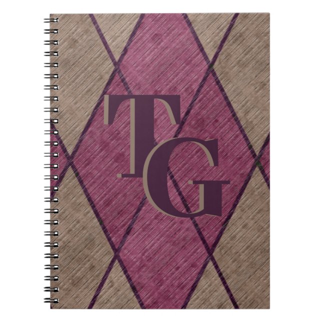 Cuaderno Monograma retro clásico morado de diamante Argyle (Frente)