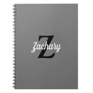 Cuaderno Monograma Retro Personalizado Gris Negro Blanco