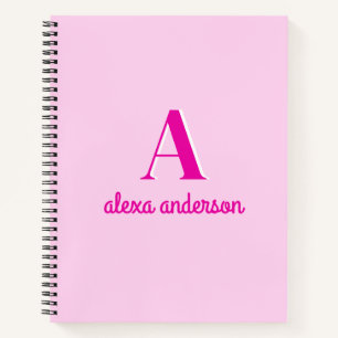Cuaderno Monograma retro rosado caliente