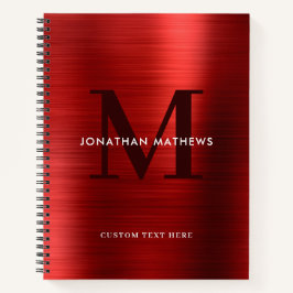 Cuaderno Monograma rojo metálico cepillado de la plancha de