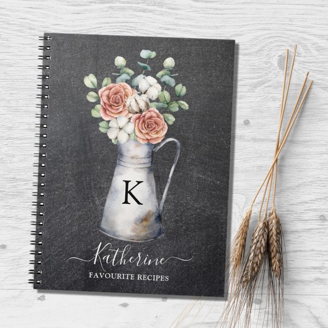 Cuaderno Monograma Rosa Algodón Eucalyptus Jug Receta negra (In situ)