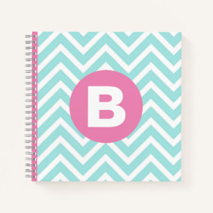 Cuaderno Monograma rosa chevron azul claro de moda