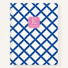 Cuaderno Monograma Rosa Con Bambú Azul Y Blanco