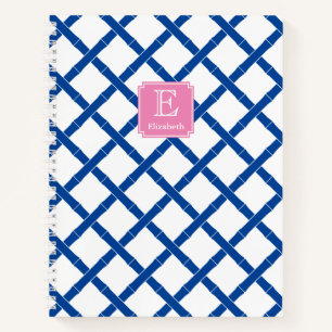 Cuaderno Monograma Rosa Con Bambú Azul Y Blanco