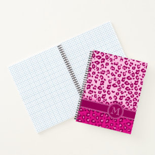 Cuaderno Monograma rosa de impresión animal leopardo con re