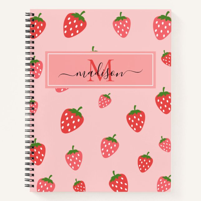 Cuaderno Monograma rosa de Rubor de fresa suave  (Anverso)