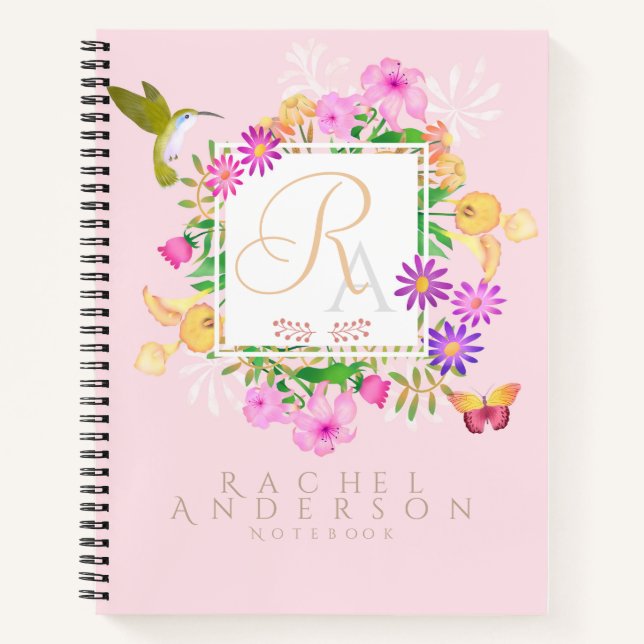 Cuaderno Monograma rosa del jardín floral (Anverso)