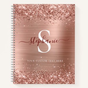 Cuaderno Monograma Rosa Faux-Purpurina Girly Glam