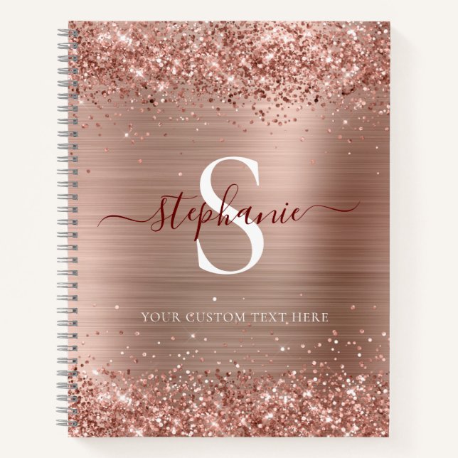 Cuaderno Monograma Rosa Faux-Purpurina Girly Glam (Anverso)