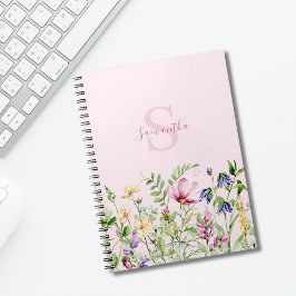 Cuaderno Monograma Rosa Floral Personalizada Flores Silvest