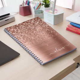 Cuaderno Monograma Rosa Metalizado de Purpurina rosa dorado