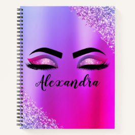 Cuaderno Monograma rosa morado Purpurina Eyelashes modernos