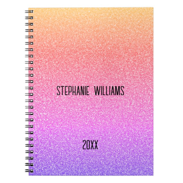 Cuaderno Monograma rosa morado Purpurinoso Nombre Cute Girl (Frente)