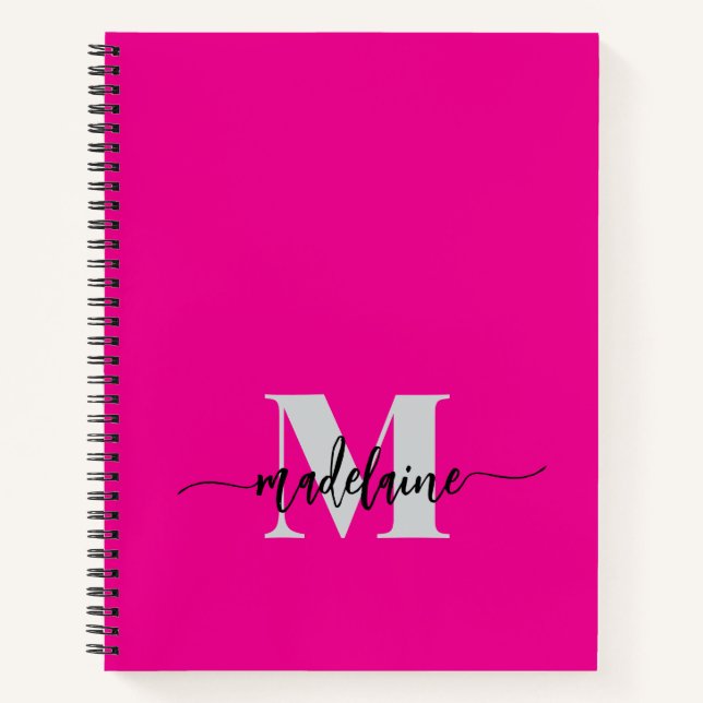 Cuaderno Monograma Rosa Negro Plata Personal (Anverso)