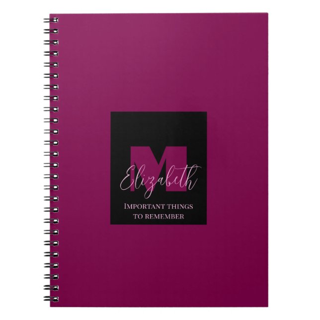 Cuaderno Monograma Rosa Nombre Personalizado Polka Puntos G (Frente)