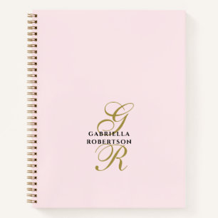Cuaderno Monograma Rosa Pastel Dorado Negro Minimalista Ele