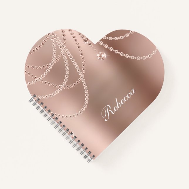 Cuaderno Monograma Rosa Perlas de oro Diamantes Bling Glam (Anverso)