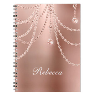 Cuaderno Monograma Rosa Perlas de oro Diamantes Bling Glam