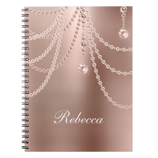 Cuaderno Monograma Rosa Perlas de oro Diamantes Bling Glam (Frente)