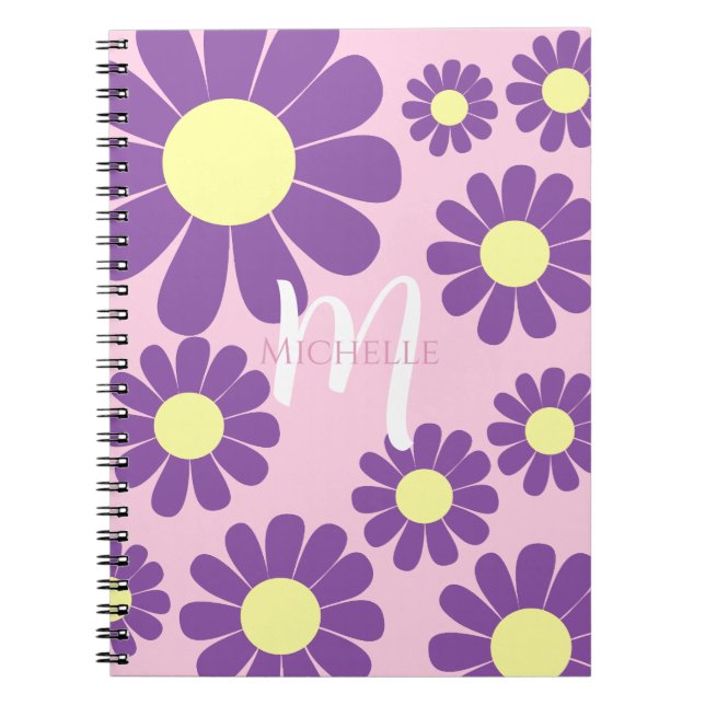 Cuaderno Monograma rosa púrpura de Daisy (Frente)