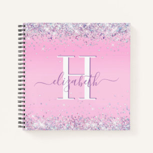 Cuaderno Monograma rosa purpurina Confetti