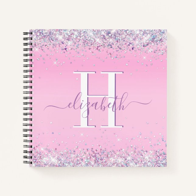 Cuaderno Monograma rosa purpurina Confetti (Anverso)