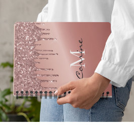 Cuaderno Monograma Rosa Purpurina de goteo de oro metálico