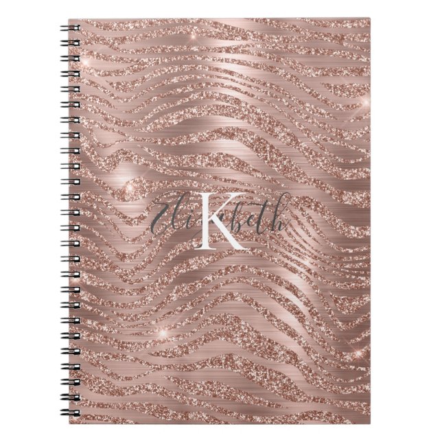 Cuaderno Monograma Rosa Purpurina de oro Impresión animal (Frente)