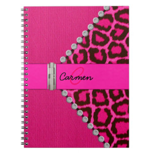 Cuaderno Monograma rosado de moda del leopardo y de la