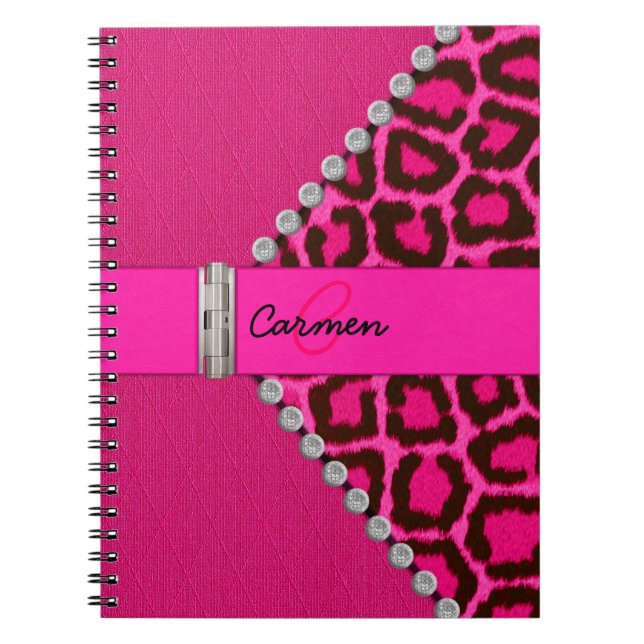 Cuaderno Monograma rosado de moda del leopardo y de la (Frente)